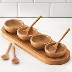 Pampered Chef Bamboo Cracker Tray set with utensil